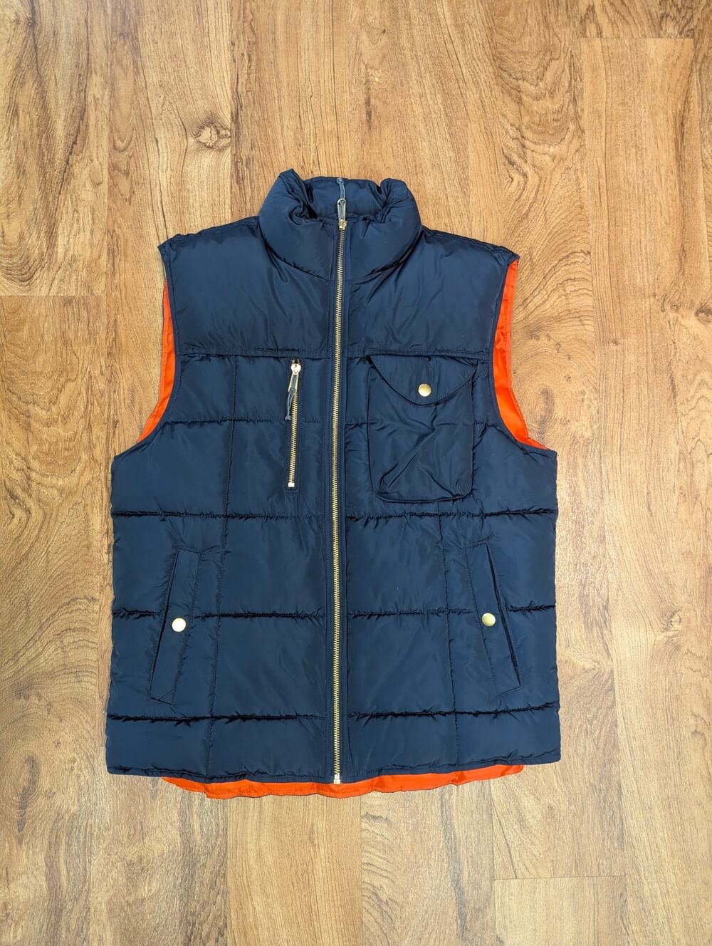 Goodfellow & Co Quilted Puffer Vest Men’s Medium – Navy Blue with Orange Lining